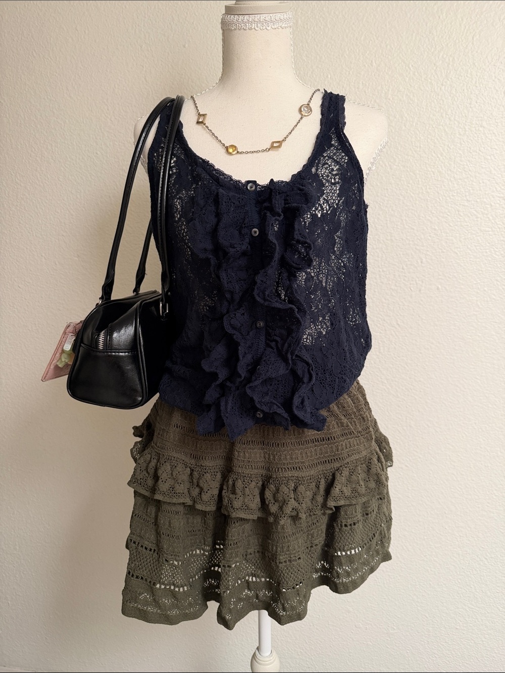 Hollister Navy Lace Ruffle Camisole Tank